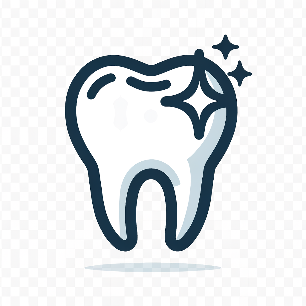 Create a sleek, modern SVG dental cleanings icon for a website. Design a minimalist tooth with subtle sparkle or shine effects to represent thorough cleaning. Use crisp, clean lines and a gradient or solid palette in soft blues, whites, or teals. Ensure the icon is scalable and set on a transparent background for a professional, inviting look