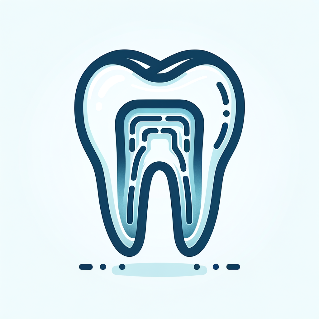 Create a sleek, modern SVG dental root canal icon for a website. Design a minimalist tooth featuring a subtle internal canal or pathway to symbolize root canal procedures. Use crisp, clean lines and a gradient or solid palette in soft blues, whites, or teals. Ensure the icon is scalable and set on a white background for a professional, inviting look.